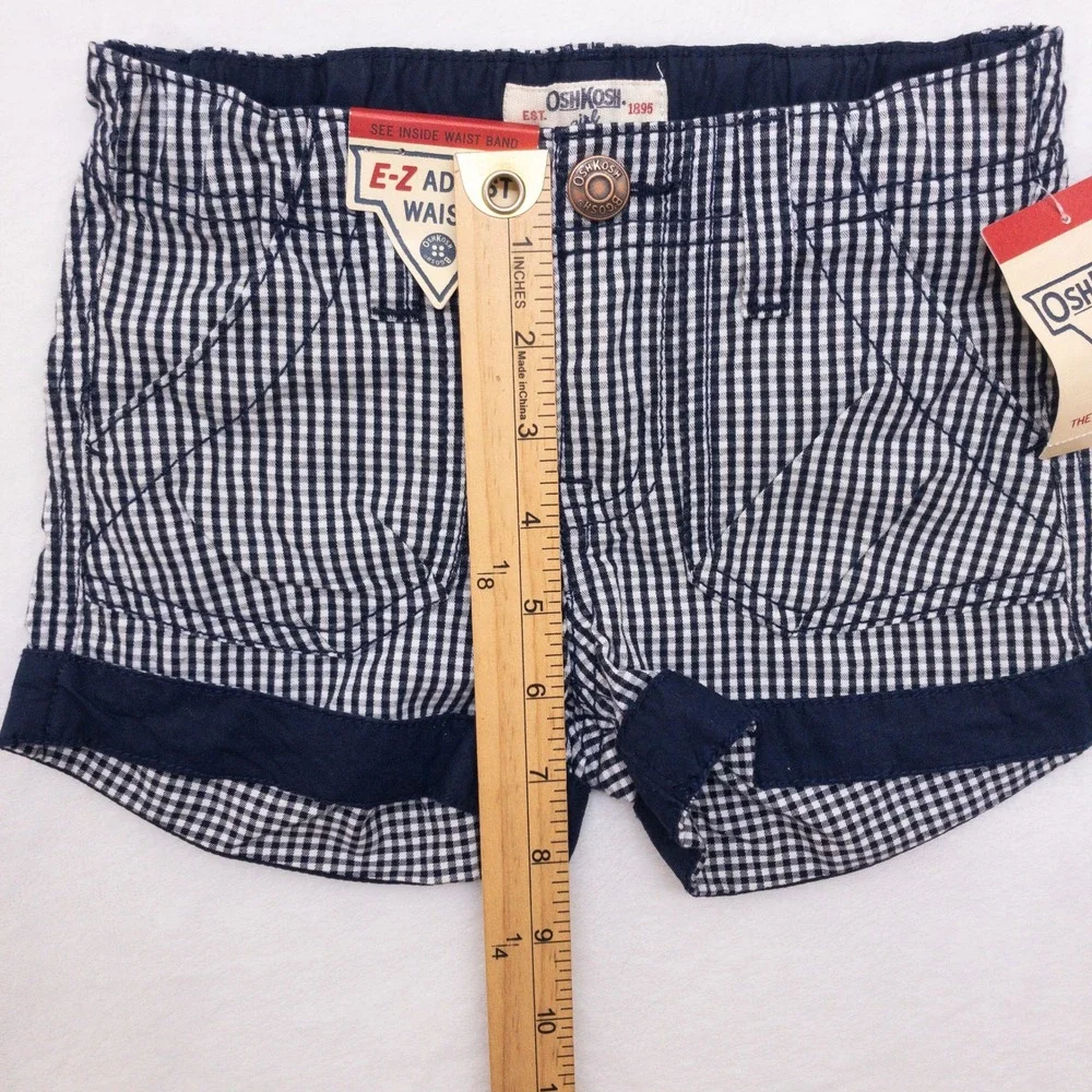 OshKosh B'gosh Shorts Girls Size 5 Blue Plaid EZ Adjust Waist New